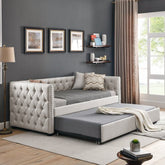 Bellemave® Upholstered Tufted Daybed with Trundle Bed, with Button and Copper Nail on Square Arms - Bellemave